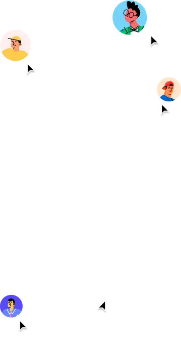 Decorative illustration of user avatars floating on the screen