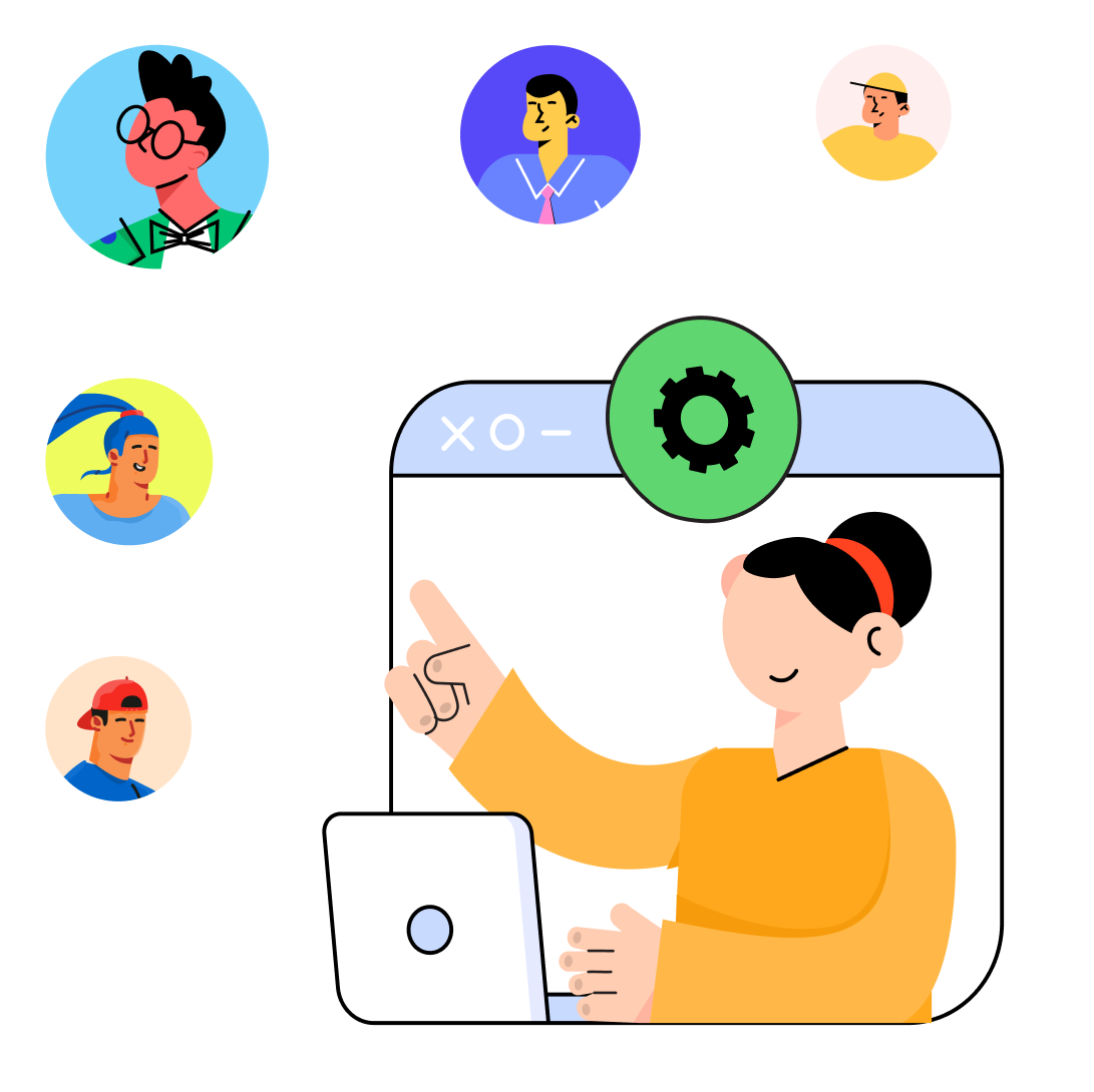 An illustration showing a user easily starting a meeting with floating avatars around.