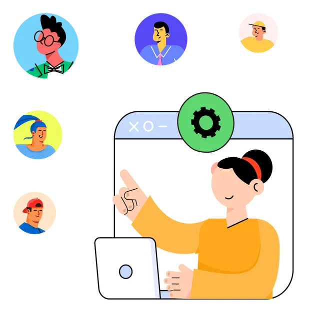 An illustration showing a user easily starting a meeting with floating avatars around.