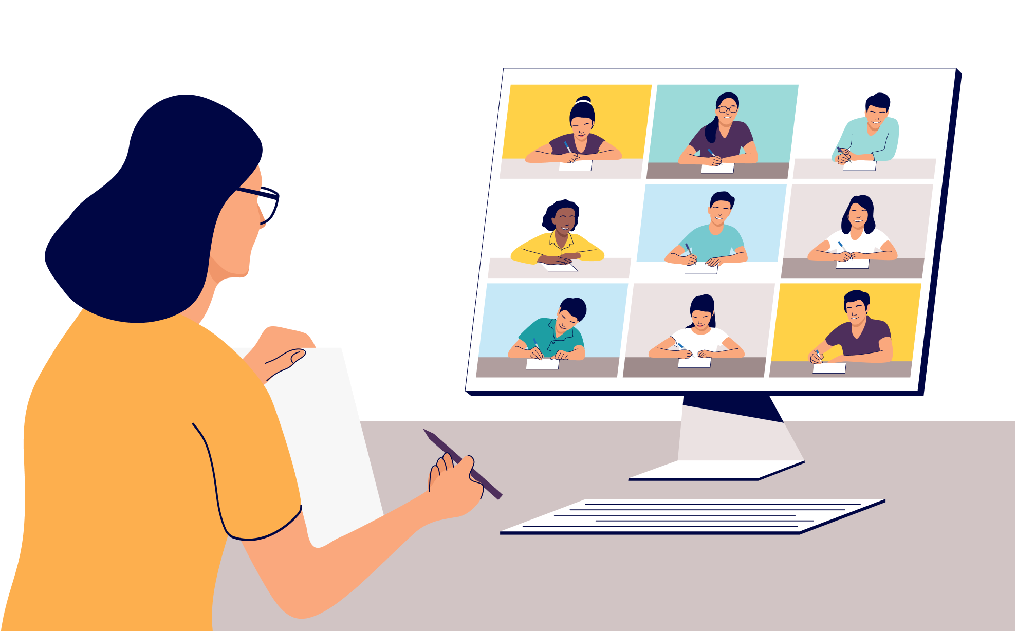 Sonacove Meets video conferencing interface showing a teacher conducting an online class