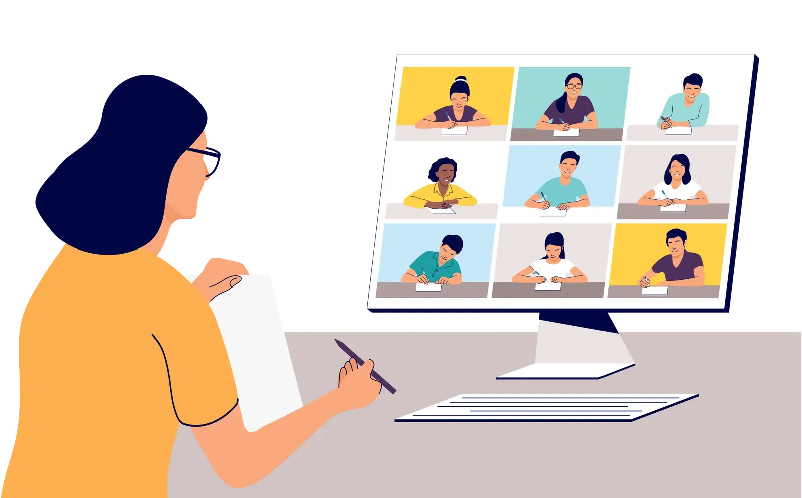 Sonacove Meets video conferencing interface showing a teacher conducting an online class